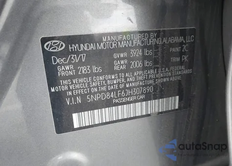 2018 Hyundai Elantra Sel z USA, uszkodzony, nr VIN 5NPD84LF6JH307890